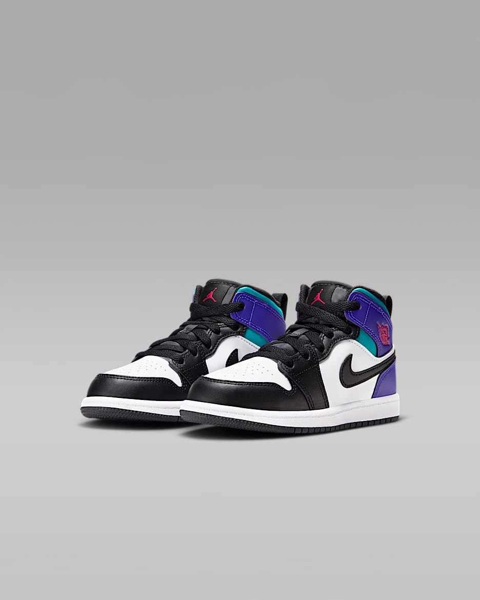 Air jordan 1 mid purple white red sales
